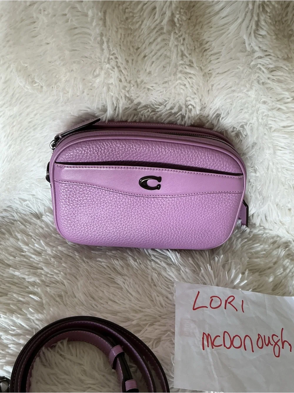 Coach Lilac Pebbled Leather Crossbody Camera Bag